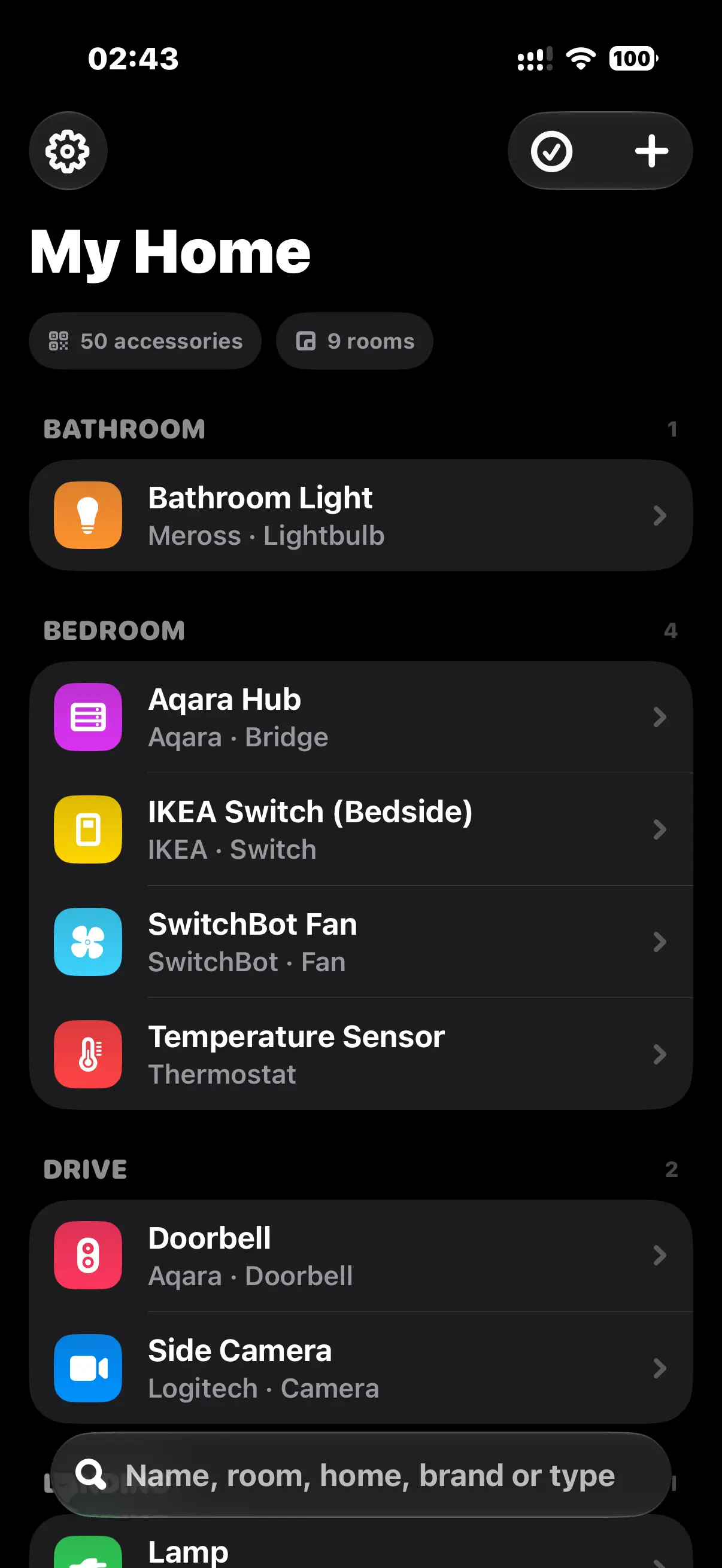 PLACEHOLDER — the vault list, showing saved accessories grouped by room.